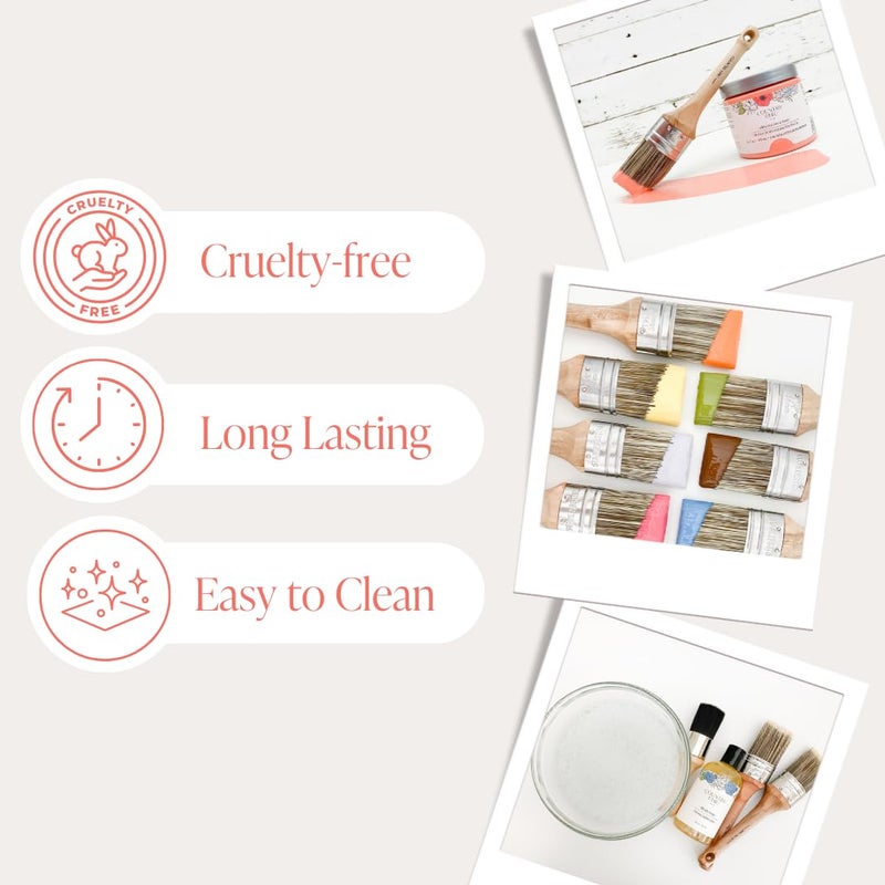 Country Chic Paint Chalk Style Paint Brush - Oval Brush with Synthetic Bristles for Smooth Furniture Paint Application with Minimal Brush Strokes, No Shedding, Vegan, Best for Water-Based Paint - 1.5" - Image 3